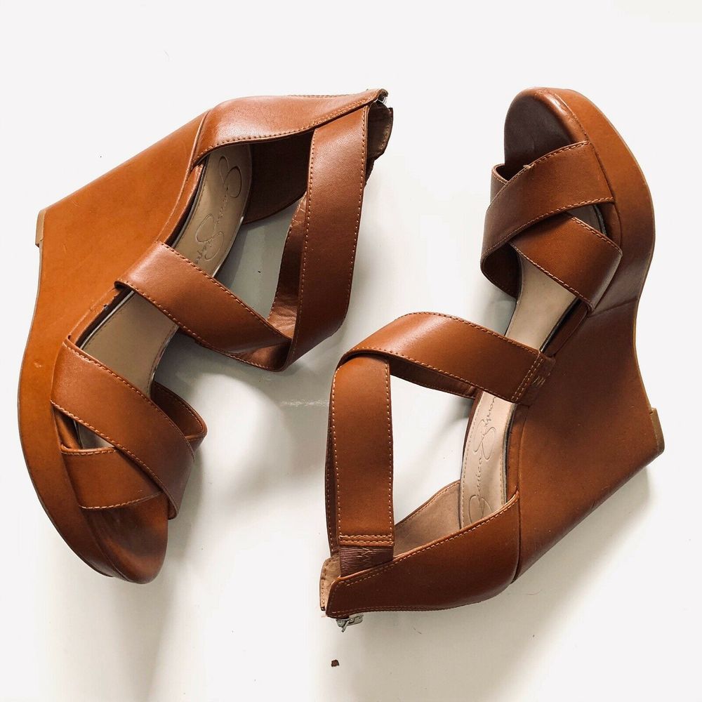 Jessica Simpson Jadyn Camel Leather Wedges - Picture 2 of 6